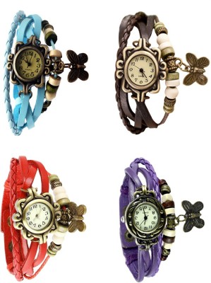 NS18 Vintage Butterfly Rakhi Combo of 4 Sky Blue, Red, Brown And Purple Analog Watch  - For Women   Watches  (NS18)