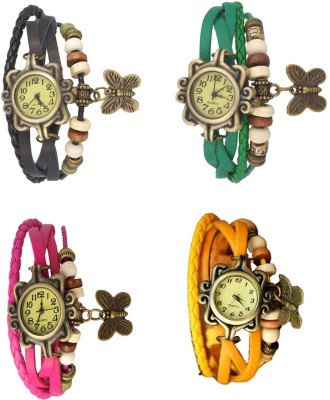 NS18 Vintage Butterfly Rakhi Combo of 4 Black, Pink, Green And Yellow Analog Watch  - For Women   Watches  (NS18)