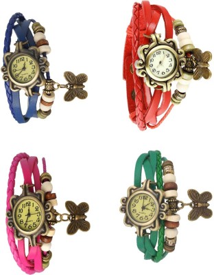 NS18 Vintage Butterfly Rakhi Combo of 4 Blue, Pink, Red And Green Analog Watch  - For Women   Watches  (NS18)
