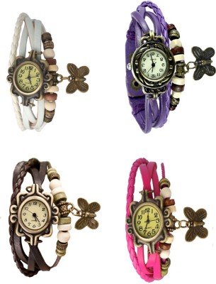 NS18 Vintage Butterfly Rakhi Combo of 4 White, Brown, Purple And Pink Analog Watch  - For Women   Watches  (NS18)