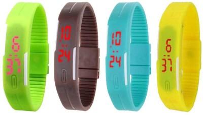 NS18 Silicone Led Magnet Band Combo of 4 Green, Brown, Sky Blue And Yellow Digital Watch  - For Boys & Girls   Watches  (NS18)