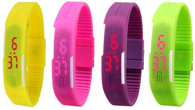 

Kissu Led Magnet Band Combo of 4 Yellow, Pink, Purple And Green Watch - For Men & Women