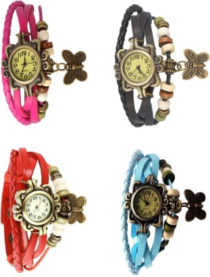 NS18 Vintage Butterfly Rakhi Combo of 4 Pink, Red, Black And Sky Blue Analog Watch  - For Women   Watches  (NS18)
