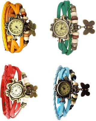 NS18 Vintage Butterfly Rakhi Combo of 4 Yellow, Red, Green And Sky Blue Analog Watch  - For Women   Watches  (NS18)