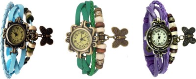 NS18 Vintage Butterfly Rakhi Watch Combo of 3 Sky Blue, Green And Purple Analog Watch  - For Women   Watches  (NS18)