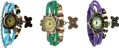 

Kissu Vintage Rakhi Watch Combo of 3 Sky Blue, Green And Purple Watch - For Women