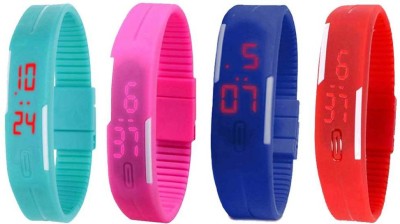 NS18 Silicone Led Magnet Band Watch Combo of 4 Sky Blue, Pink, Blue And Red Digital Watch  - For Couple   Watches  (NS18)