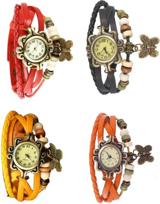 NS18 Vintage Butterfly Rakhi Combo of 4 Red, Yellow, Black And Orange Analog Watch  - For Women   Watches  (NS18)
