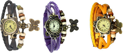 

Kissu Vintage Rakhi Combo of 3 Black, Purple And Yellow Watch - For Women