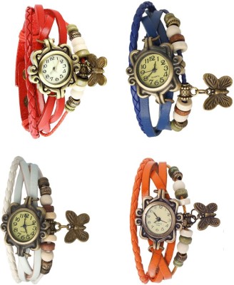 NS18 Vintage Butterfly Rakhi Combo of 4 Red, White, Blue And Orange Analog Watch  - For Women   Watches  (NS18)