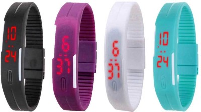 NS18 Silicone Led Magnet Band Watch Combo of 4 Black, Pink, White And Sky Blue Digital Watch  - For Couple   Watches  (NS18)