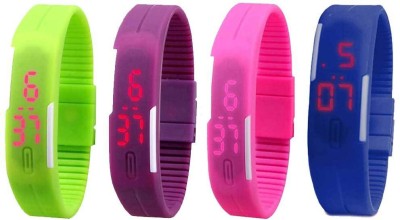 NS18 Silicone Led Magnet Band Combo of 4 Green, Purple, Pink And Blue Digital Watch  - For Boys & Girls   Watches  (NS18)