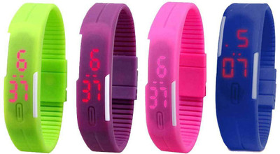 NS18 Silicone Led Magnet Band Combo of 4 Green, Purple, Pink And Blue Digital Watch  - For Boys & Girls   Watches  (NS18)