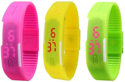 

Kissu Led Band Watch Combo of 3 Pink, Yellow And Green Watch - For Couple
