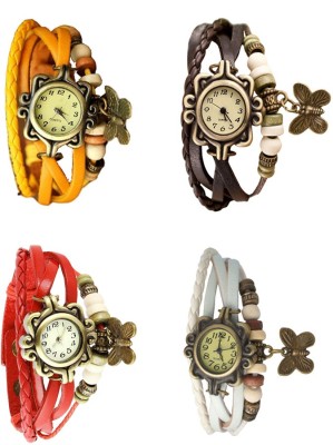NS18 Vintage Butterfly Rakhi Combo of 4 Yellow, Red, Brown And White Analog Watch  - For Women   Watches  (NS18)
