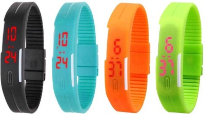 NS18 Silicone Led Magnet Band Combo of 4 Black, Sky Blue, Orange And Green Digital Watch  - For Boys & Girls   Watches  (NS18)