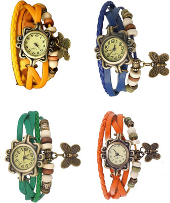 

NS18 Vintage Butterfly Rakhi Combo of 4 Yellow, Green, Blue And Orange Watch - For Women