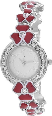 

Rokcy Fancy Diamond's look Round Case & Red Flower Style Chain White Dial Girl Watch Watch - For Girls