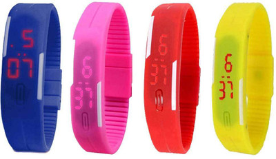

Kissu Led Magnet Band Combo of 4 Blue, Pink, Red And Yellow Watch - For Men & Women