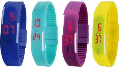 NS18 Silicone Led Magnet Band Combo of 4 Blue, Sky Blue, Purple And Yellow Digital Watch  - For Boys & Girls   Watches  (NS18)