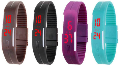 

NS18 Silicone Led Magnet Band Watch Combo of 4 Brown, Black, Purple And Sky Blue Watch - For Couple