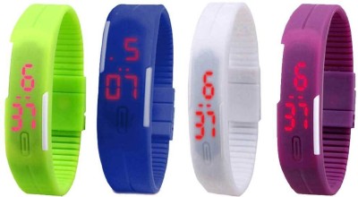 NS18 Silicone Led Magnet Band Watch Combo of 4 Green, Blue, White And Purple Digital Watch  - For Couple   Watches  (NS18)