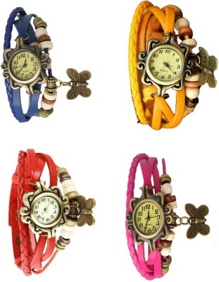 NS18 Vintage Butterfly Rakhi Combo of 4 Blue, Red, Yellow And Pink Analog Watch  - For Women   Watches  (NS18)