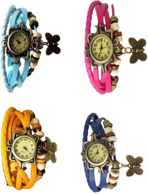 NS18 Vintage Butterfly Rakhi Combo of 4 Sky Blue, Yellow, Pink And Blue Analog Watch  - For Women   Watches  (NS18)