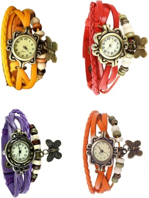 NS18 Vintage Butterfly Rakhi Combo of 4 Yellow, Purple, Red And Orange Analog Watch  - For Women   Watches  (NS18)