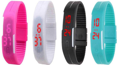 

Kissu Led Magnet Band Combo of 4 Pink, White, Black And Sky Blue Watch - For Men & Women