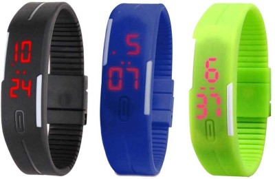 NS18 Silicone Led Magnet Band Combo of 3 Black, Blue And Green Digital Watch  - For Boys & Girls   Watches  (NS18)