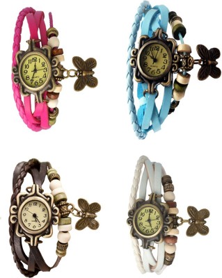 NS18 Vintage Butterfly Rakhi Combo of 4 Pink, Brown, Sky Blue And White Analog Watch  - For Women   Watches  (NS18)