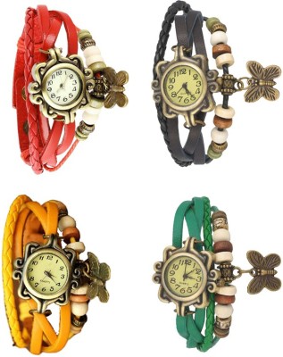 NS18 Vintage Butterfly Rakhi Combo of 4 Red, Yellow, Black And Green Analog Watch  - For Women   Watches  (NS18)