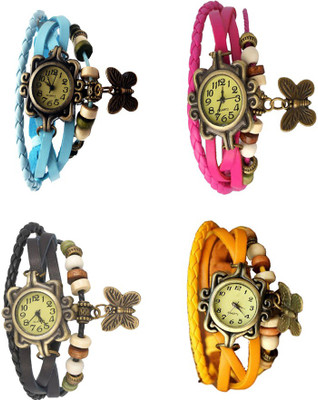 

Kissu Vintage Rakhi Combo of 4 Sky Blue, Black, Pink And Yellow Watch - For Women