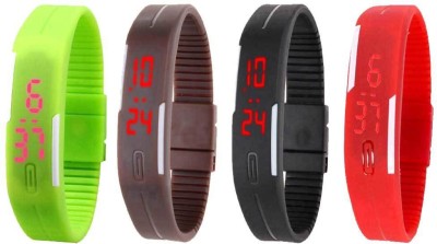 NS18 Silicone Led Magnet Band Watch Combo of 4 Green, Brown, Black And Red Digital Watch  - For Couple   Watches  (NS18)