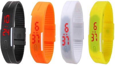 NS18 Silicone Led Magnet Band Combo of 4 Black, Orange, White And Yellow Digital Watch  - For Boys & Girls   Watches  (NS18)