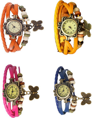 

Kissu Vintage Rakhi Combo of 4 Orange, Pink, Yellow And Blue Watch - For Women