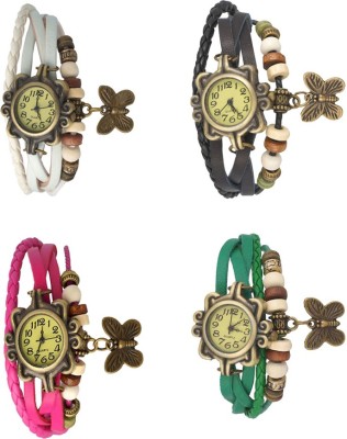 NS18 Vintage Butterfly Rakhi Combo of 4 White, Pink, Black And Green Analog Watch  - For Women   Watches  (NS18)
