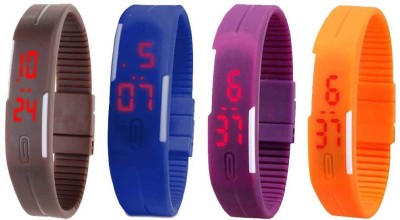 NS18 Silicone Led Magnet Band Combo of 4 Brown, Blue, Purple And Orange Digital Watch  - For Boys & Girls   Watches  (NS18)