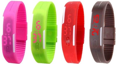 NS18 Silicone Led Magnet Band Combo of 4 Pink, Green, Red And Brown Digital Watch  - For Boys & Girls   Watches  (NS18)