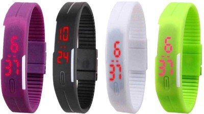 NS18 Silicone Led Magnet Band Combo of 4 Purple, Black, White And Green Digital Watch  - For Boys & Girls   Watches  (NS18)