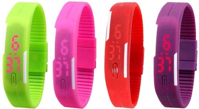 NS18 Silicone Led Magnet Band Watch Combo of 4 Green, Pink, Red And Purple Digital Watch  - For Couple   Watches  (NS18)