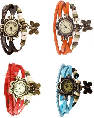 NS18 Vintage Butterfly Rakhi Combo of 4 Brown, Red, Orange And Sky Blue Analog Watch  - For Women   Watches  (NS18)