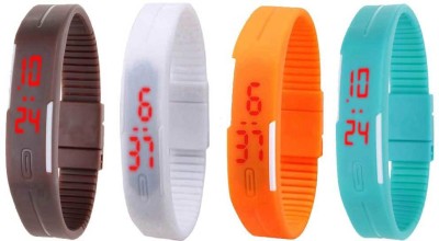NS18 Silicone Led Magnet Band Watch Combo of 4 Brown, White, Orange And Sky Blue Digital Watch  - For Couple   Watches  (NS18)