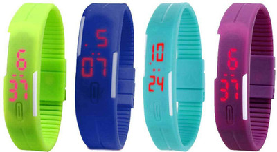 

NS18 Silicone Led Magnet Band Watch Combo of 4 Green, Blue, Sky Blue And Purple Watch - For Couple