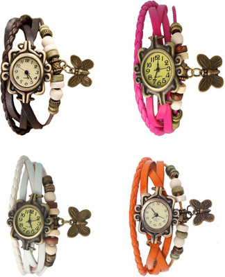 

Kissu Vintage Rakhi Combo of 4 Brown, White, Pink And Orange Watch - For Women