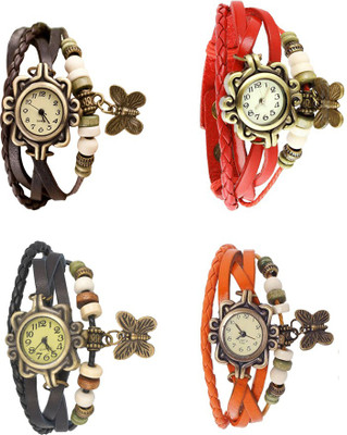 

NS18 Vintage Butterfly Rakhi Combo of 4 Brown, Black, Red And Orange Watch - For Women