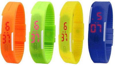 

NS18 Silicone Led Magnet Band Combo of 4 Orange, Green, Yellow And Blue Watch - For Boys & Girls