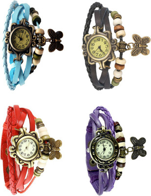 

Kissu Vintage Rakhi Combo of 4 Sky Blue, Red, Black And Purple Watch - For Women