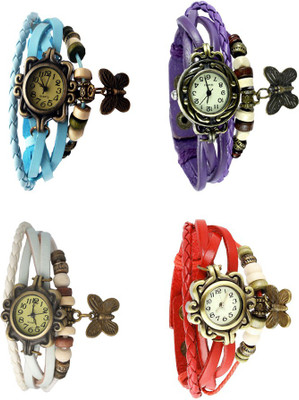 

Kissu Vintage Rakhi Combo of 4 Sky Blue, White, Purple And Red Watch - For Women